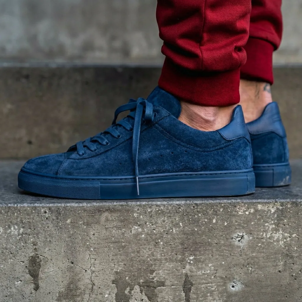 Blue Suede Leather Remigio Lace-Up With Red Sole Sneakers sold by Costoso Italiano product image thumbnail 3