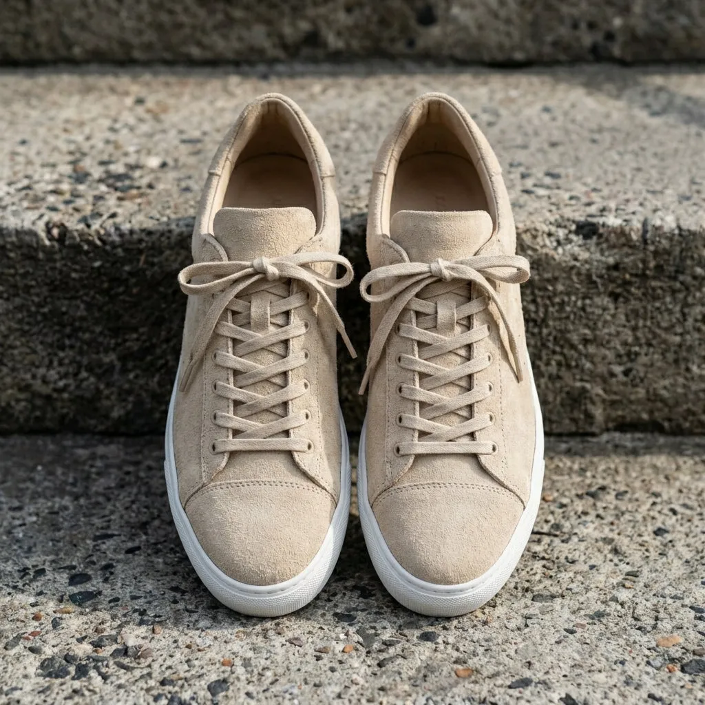 Beige Suede Leather Remigio Lace-Up With Red Sole Sneakers sold by Costoso Italiano product image thumbnail 4
