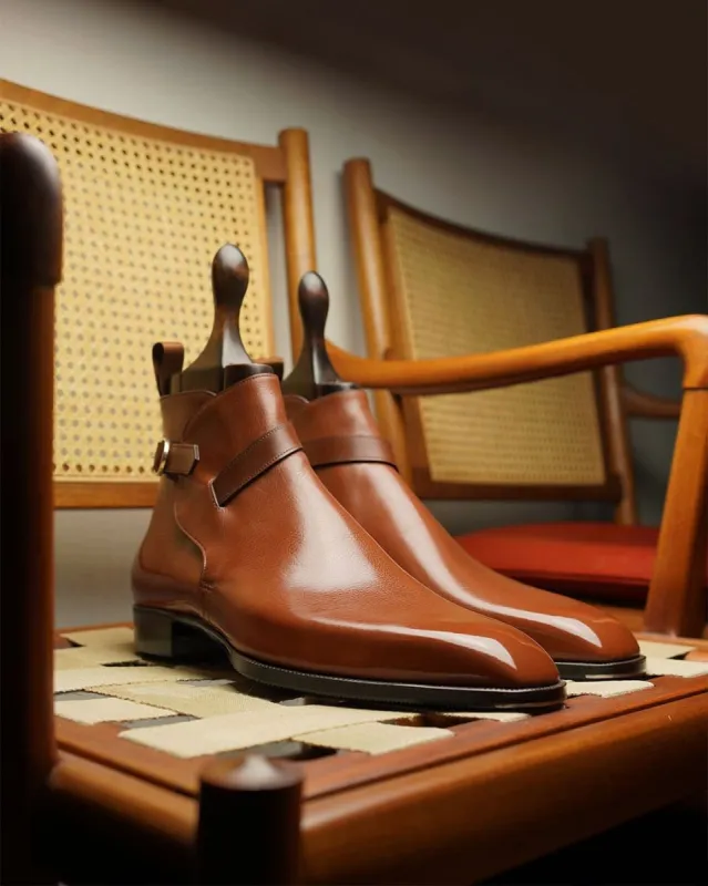 Tan Leather Albon Slip On Jodhpur Boots sold by Costoso Italiano