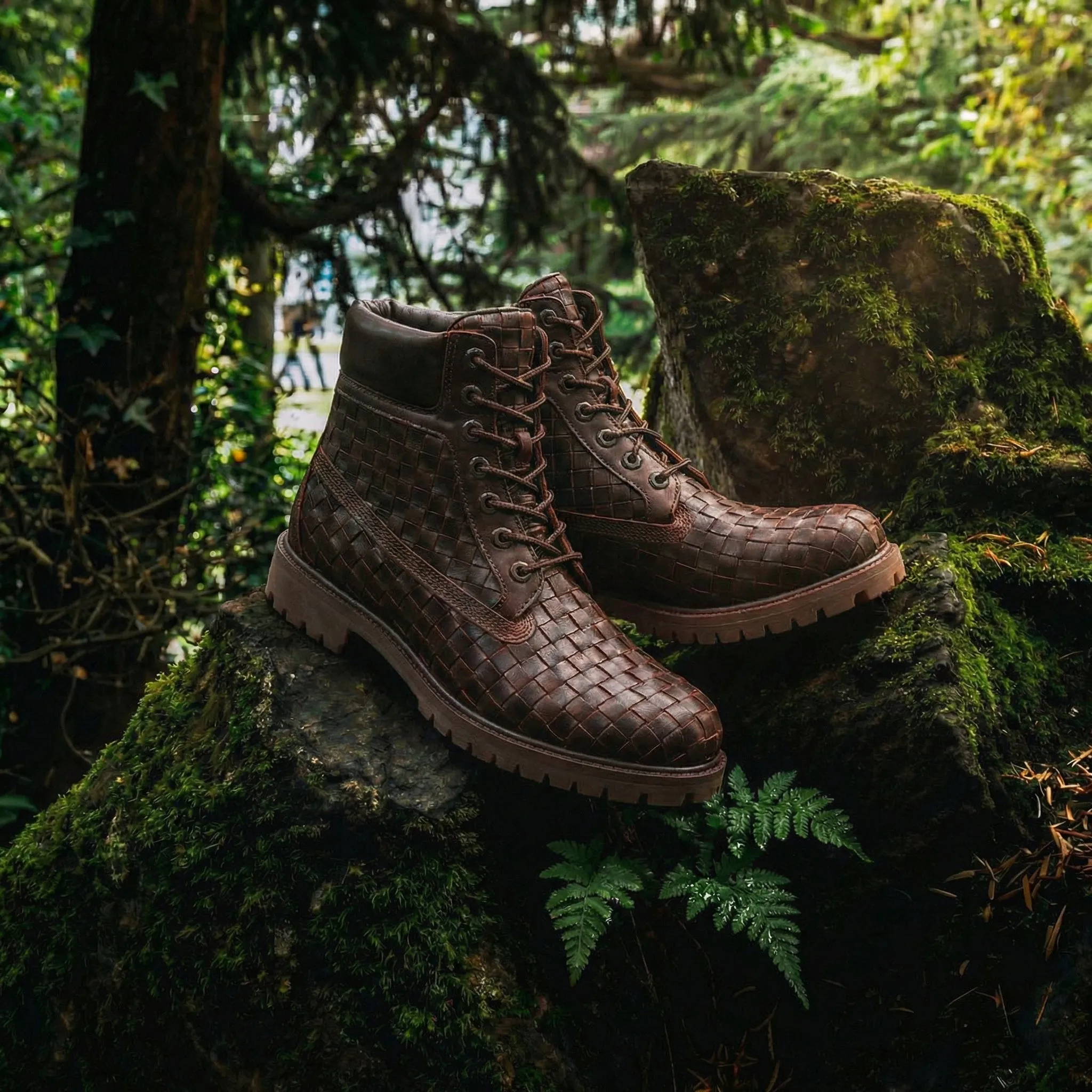 Brown braided Leather Selvaggio Ankle Lace Up Combat Hiking Boots with Chunky Track Sole sold by Costoso Italiano