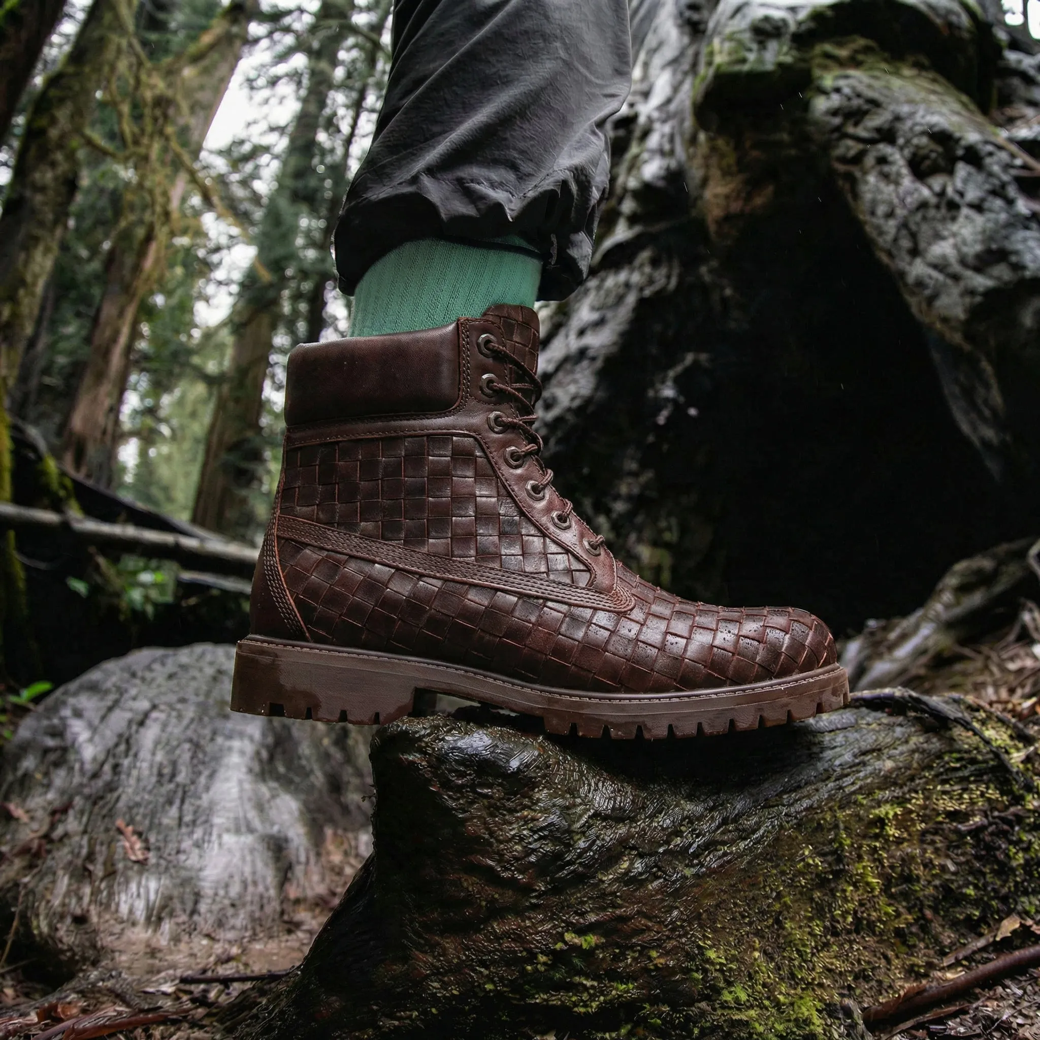 Brown braided Leather Selvaggio Ankle Lace Up Combat Hiking Boots with Chunky Track Sole sold by Costoso Italiano product image thumbnail 4