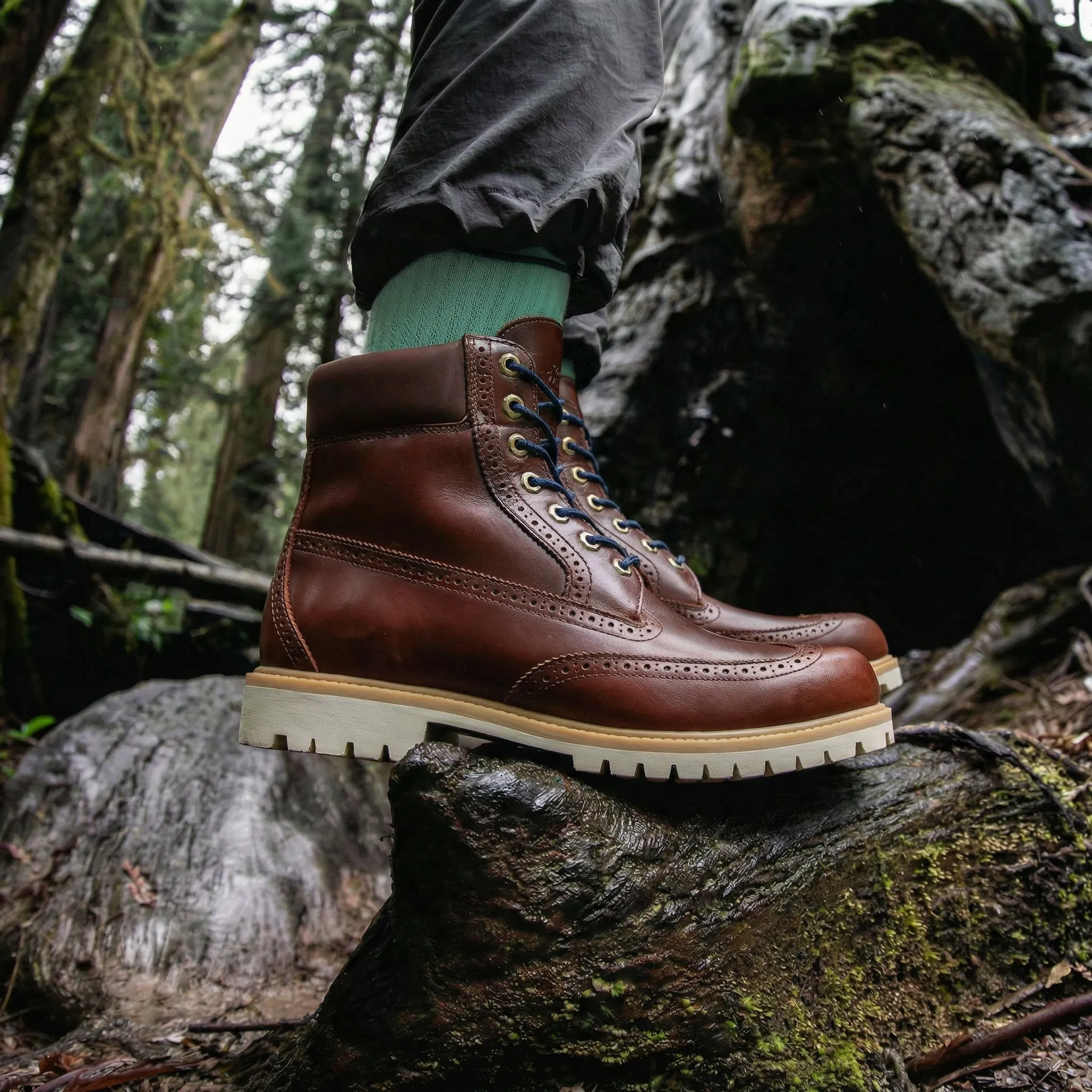 Burgundy Leather wingtape Selvaggio Ankle Lace Up Combat Hiking Boots with Chunky Track Sole sold by Costoso Italiano product image thumbnail 3