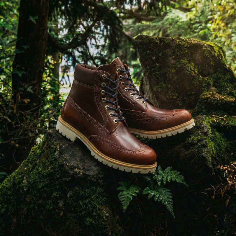 Burgundy Leather wingtape Selvaggio Ankle Lace Up Combat Hiking Boots with Chunky Track Sole sold by Costoso Italiano