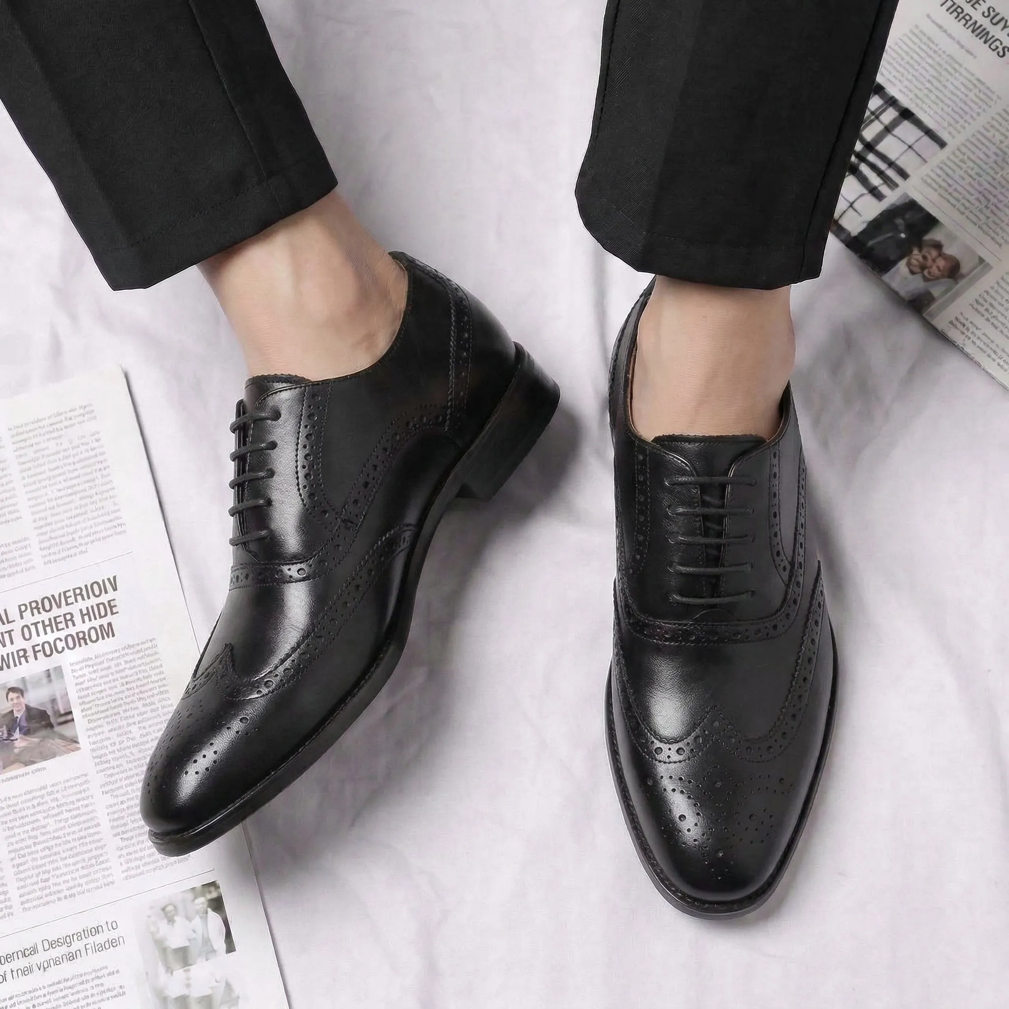 Height Increasing Black Leather Alessandro Brogue Oxford Shoes sold by Costoso Italiano