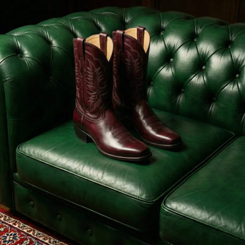 Burgundy Leather Lucente Cowboy Boot made by Costoso Italiano