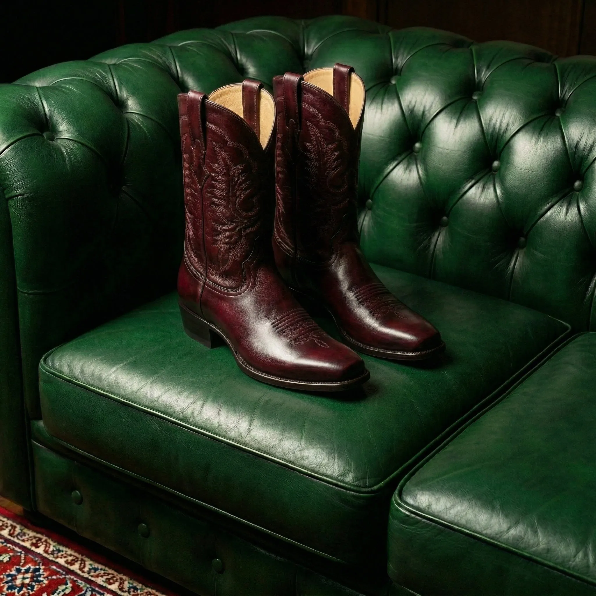 Burgundy Leather Lucente Cowboy Boot sold by Costoso Italiano