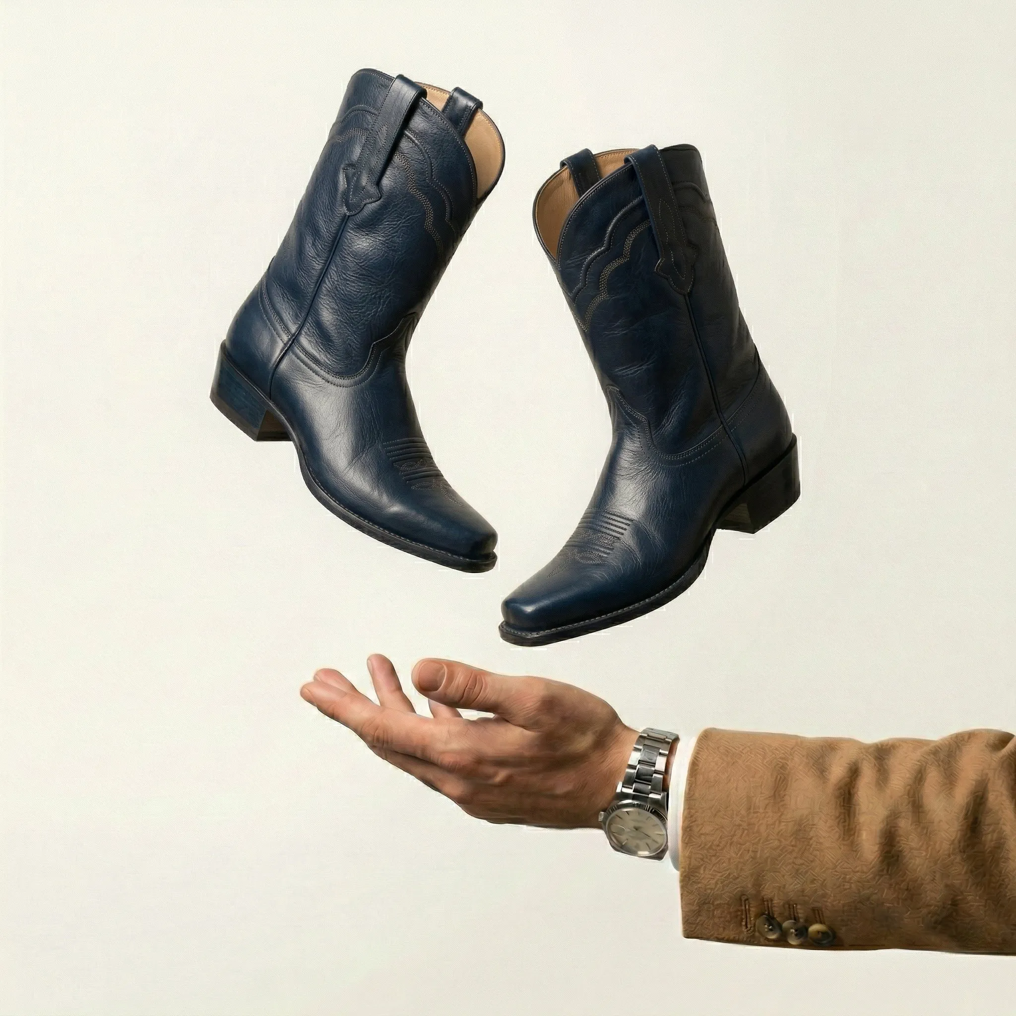 Navy Blue Leather Lucente Cowboy Boot sold by Costoso Italiano product image thumbnail 4