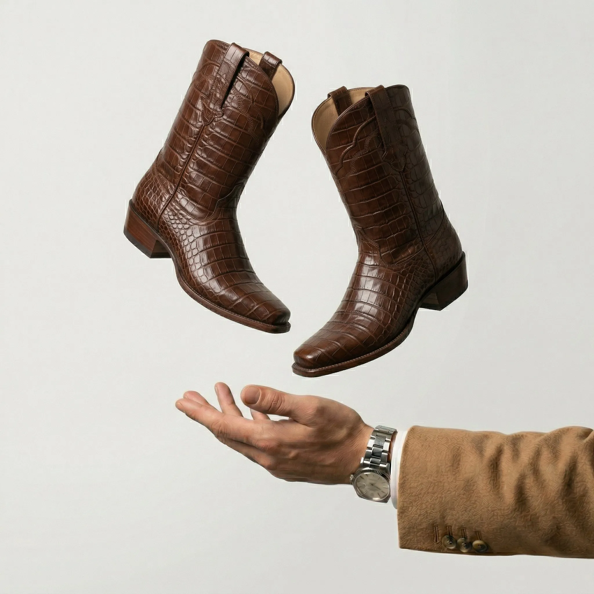 Brown Croc Print Leather Lucente Cowboy Boot sold by Costoso Italiano product image thumbnail 4