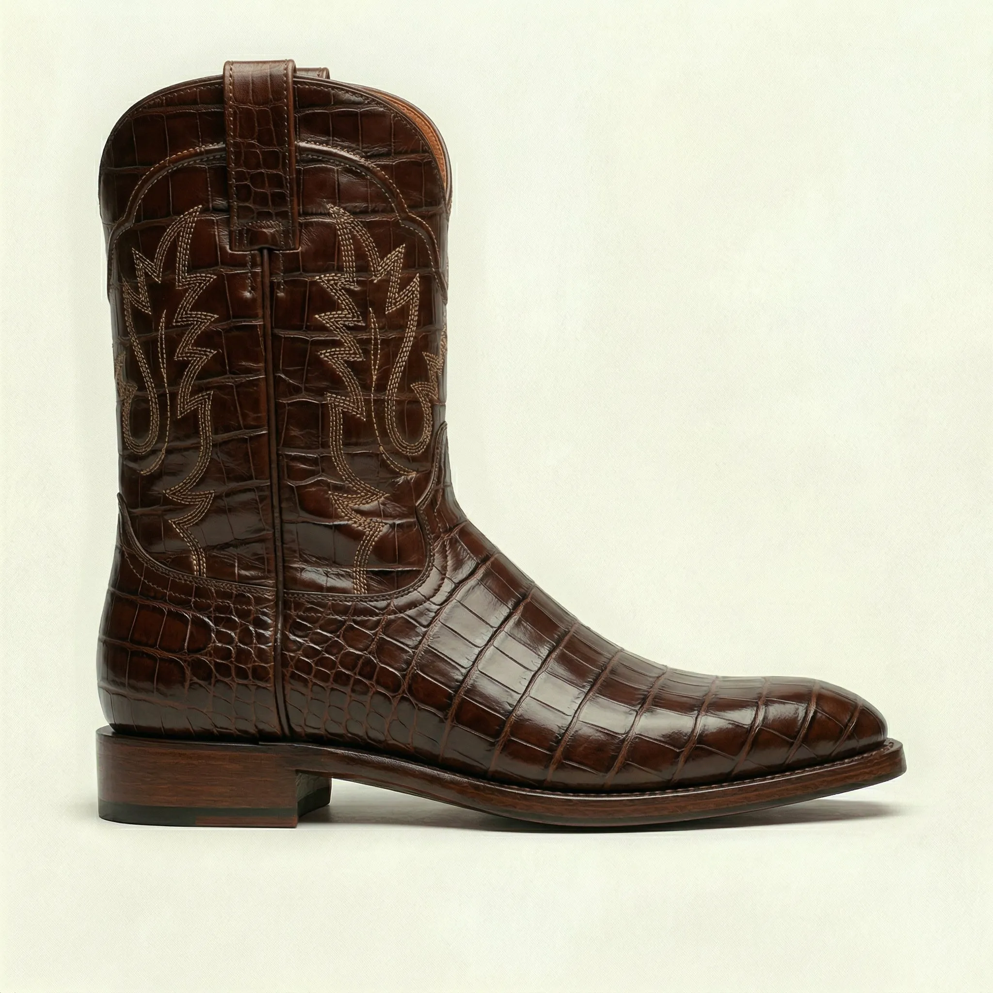 Brown Croc Print Leather Lucente Cowboy Boot sold by Costoso Italiano product image thumbnail 3