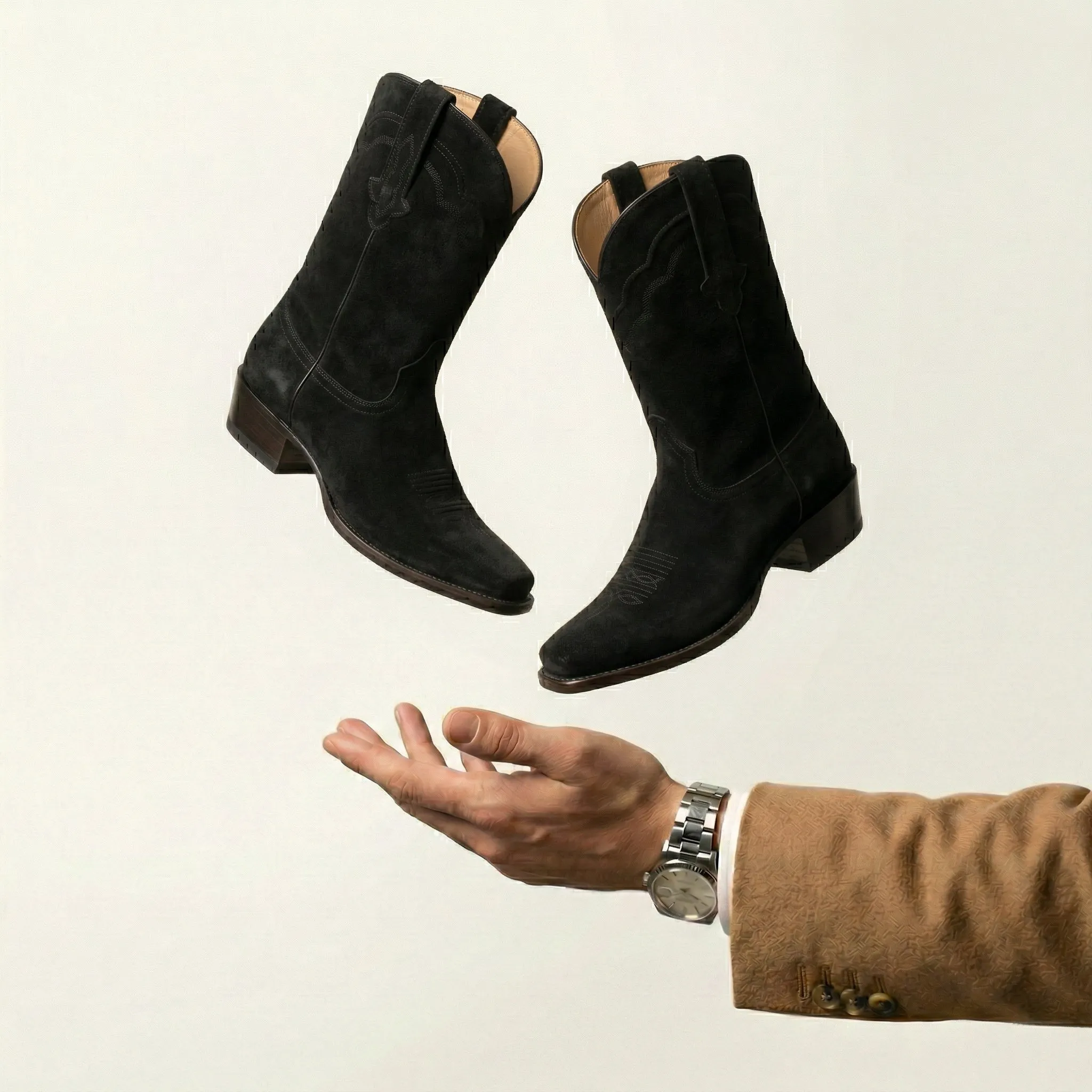 Black Suede Lucente Cowboy Boot sold by Costoso Italiano product image thumbnail 4