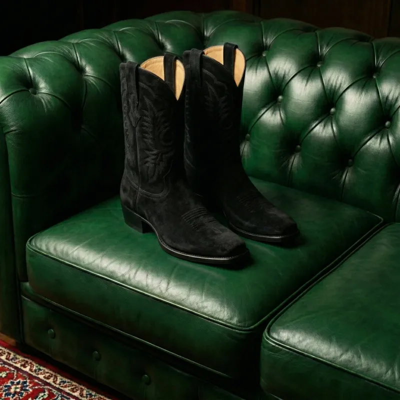 Black Suede Lucente Cowboy Boot made by Costoso Italiano