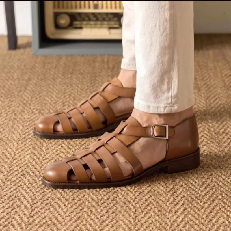 Tan Leather Leon Slip On Buckle Sandal Loafers sold by Costoso Italiano