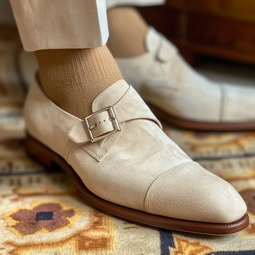 Beige Suede Siro Monk Straps sold by Costoso Italiano