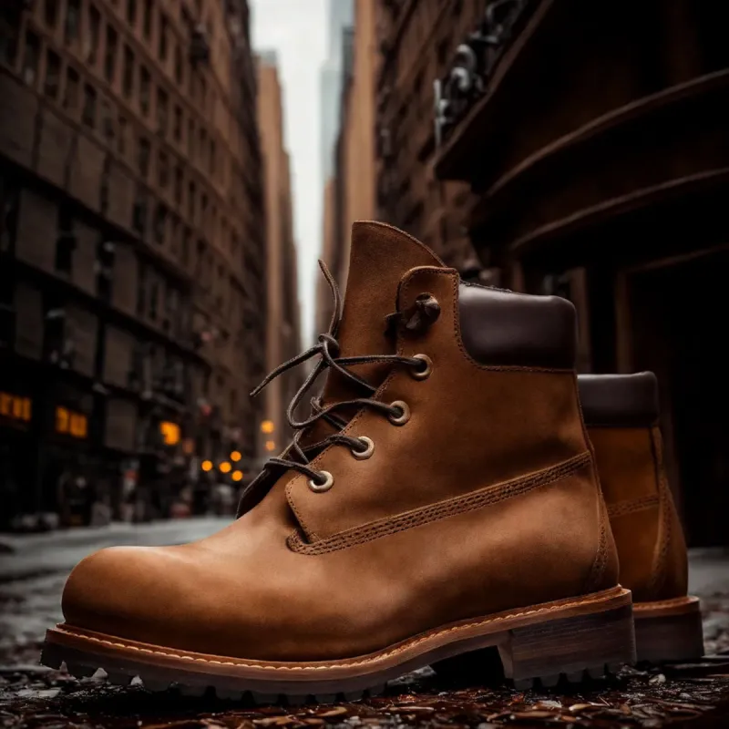 Brown Suede Leather Appoggio Ankle Rugged Lace Up Combat Hiking Boots with Chunky Track Sole sold by Costoso Italiano