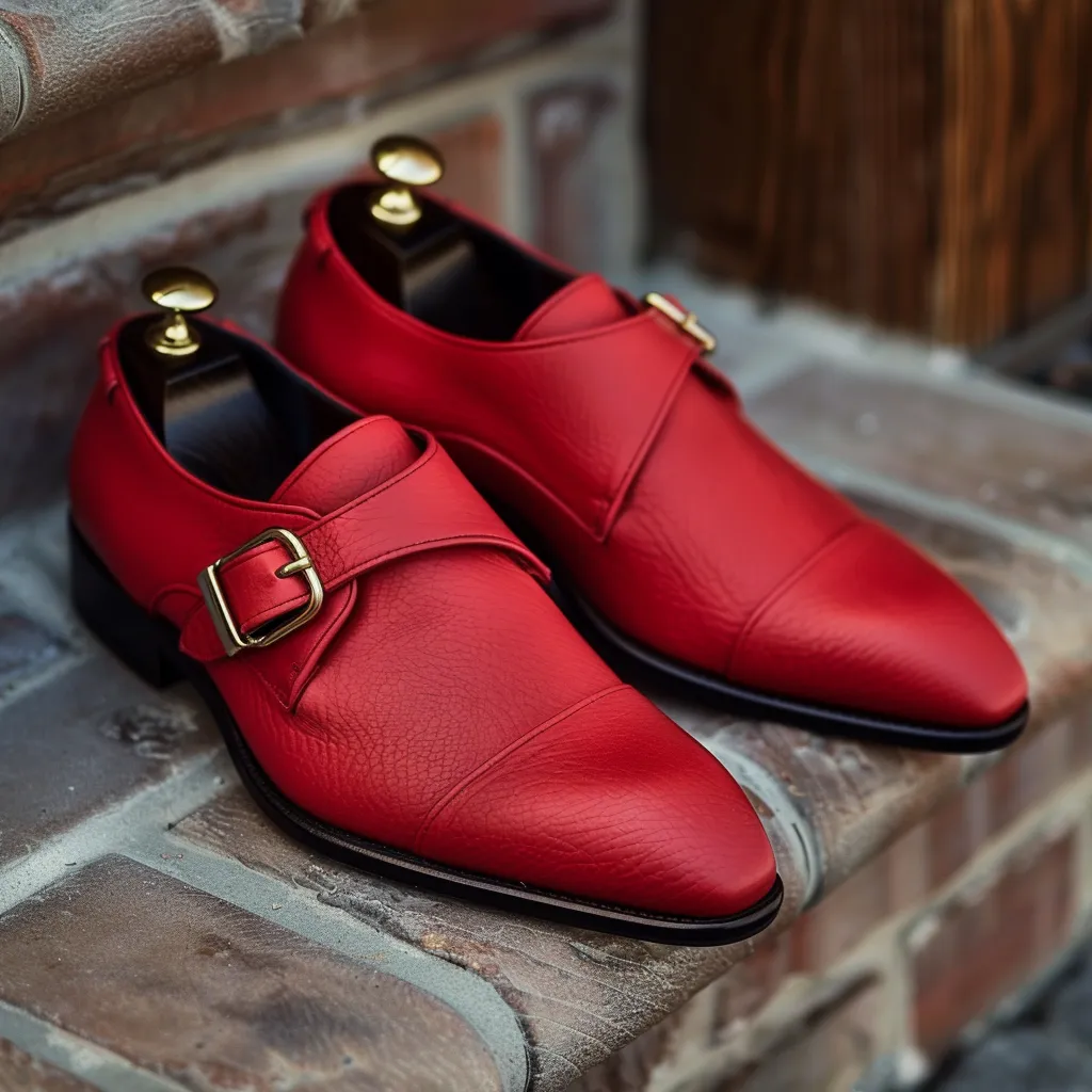 Red Leather Lodovico Monk Strap sold by Costoso Italiano