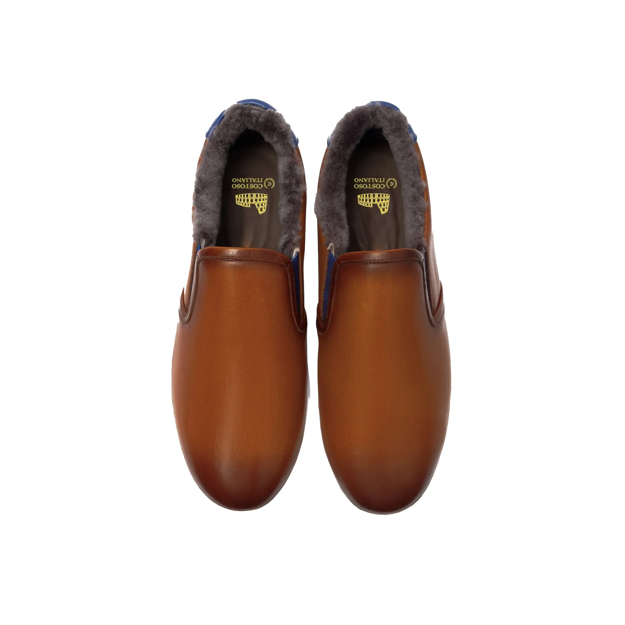 Height Increasing Tan Leather Alton Shearling Cuff Sneakers sold by Costoso Italiano product image thumbnail 3