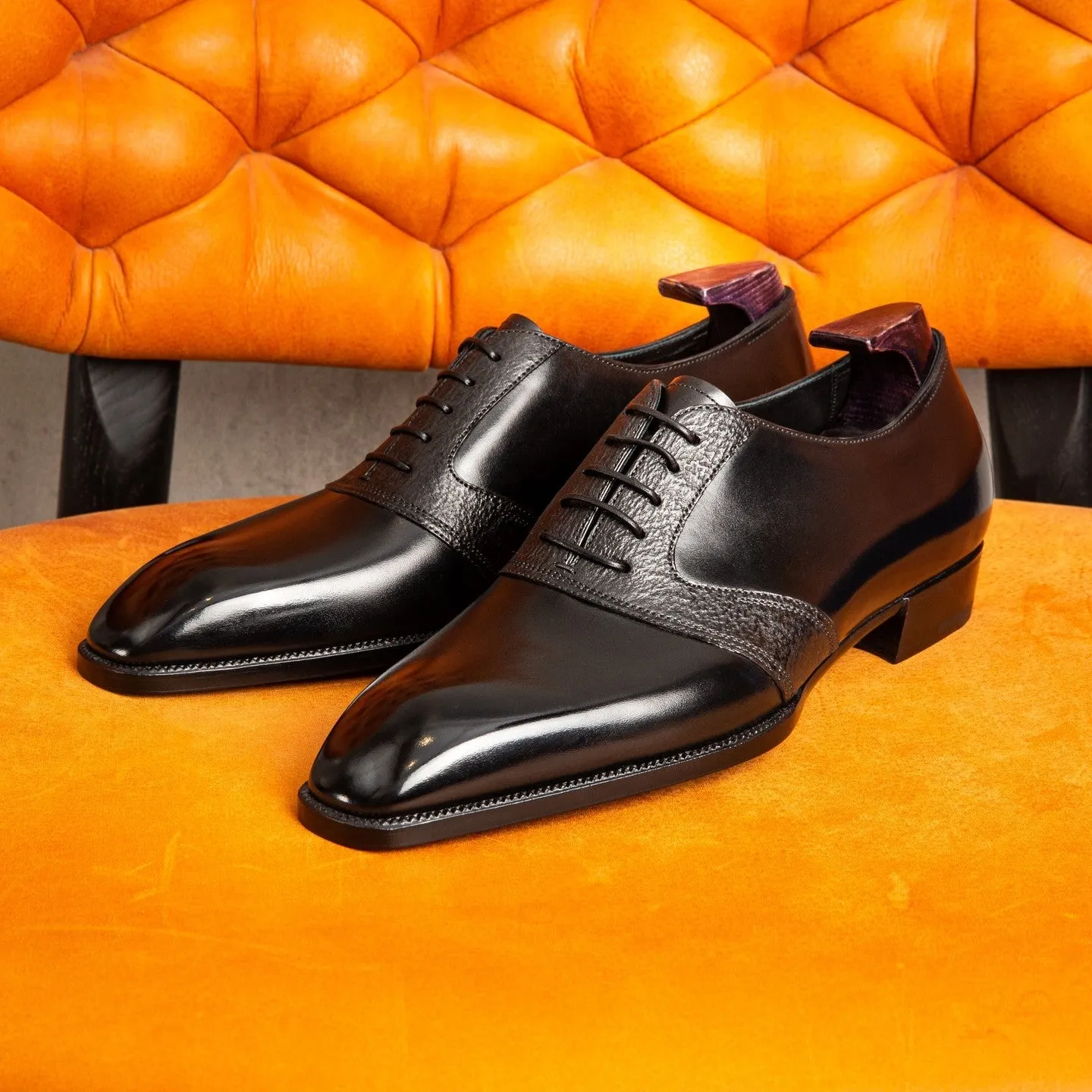 Black Italian Leather Cedara Brogue Wingtip Oxfords - Formal Shoes - Goodyear Welted sold by Costoso Italiano product image thumbnail 2