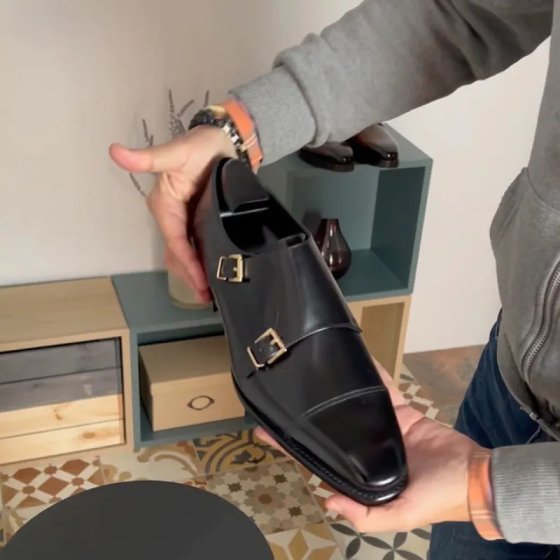 Black Leather Soren Monk Strap Toe Cap Shoes - AW24 sold by Costoso Italiano