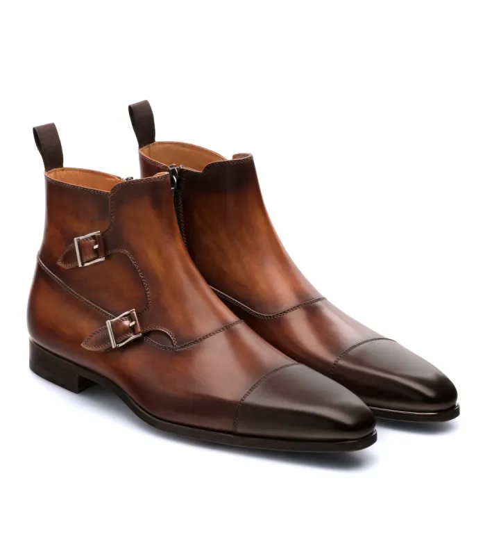 Flat Feet Shoes - Brown Leather  Bordeaux Zipper Monk Strap Boots with Arch Support sold by Costoso Italiano