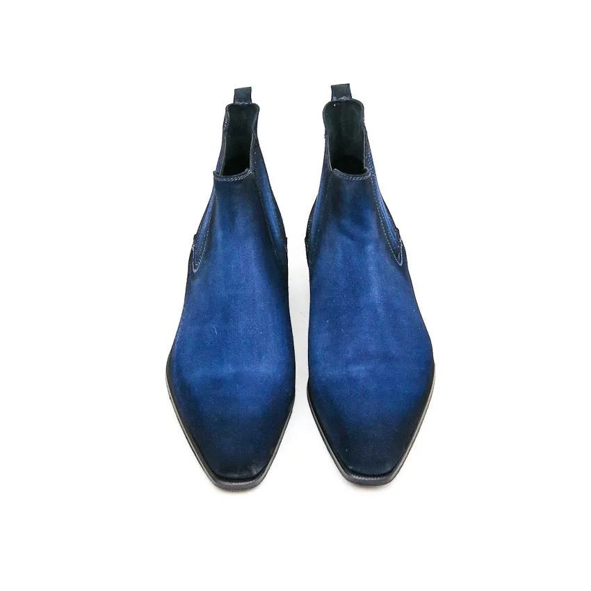 Height Increasing Goodyear Welted Cadaval Bright Blue Suede Chelsea Boot with Violin Leather Sole sold by Costoso Italiano product image thumbnail 3