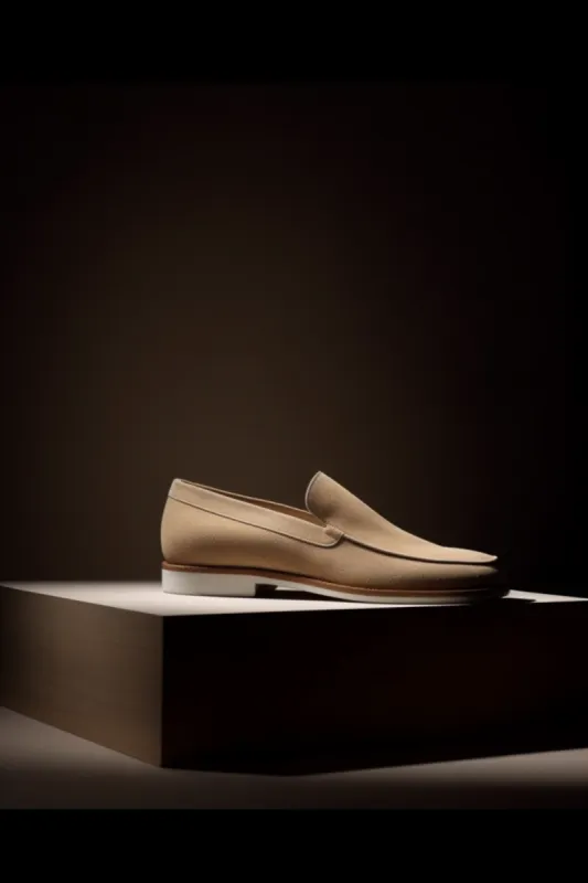 Beige Suede Leander Slip On Loafers with White Sole - Summer 2024 Collection sold by Costoso Italiano