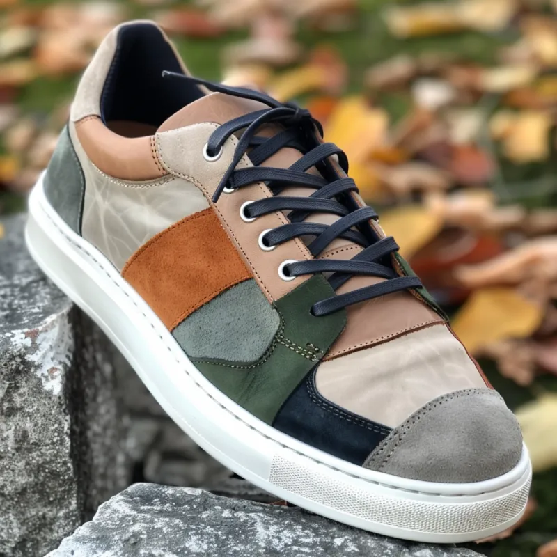 Multi Colour Suede Leather Vogue Lace-Up Sneakers with White Sole - Summer 2024 Collection sold by Costoso Italiano