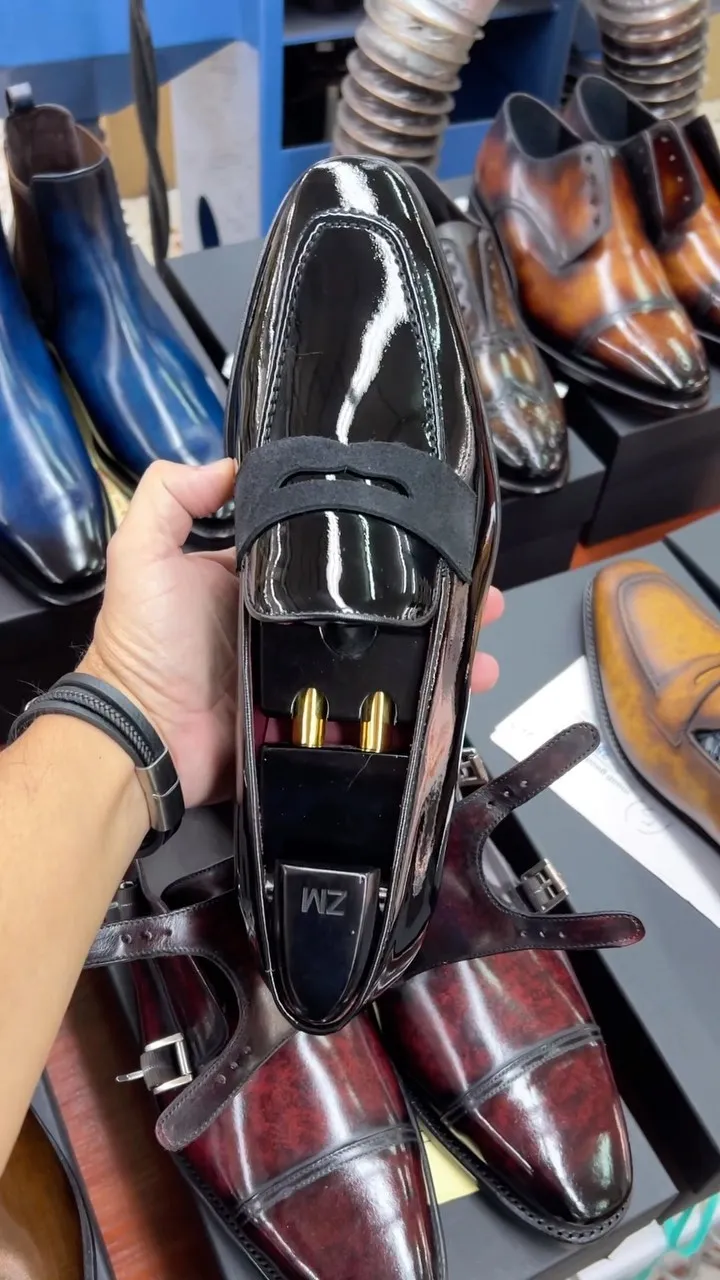 Black Patent Leather Purwich Slip On Patent and Suede Loafers - AW24 sold by Costoso Italiano