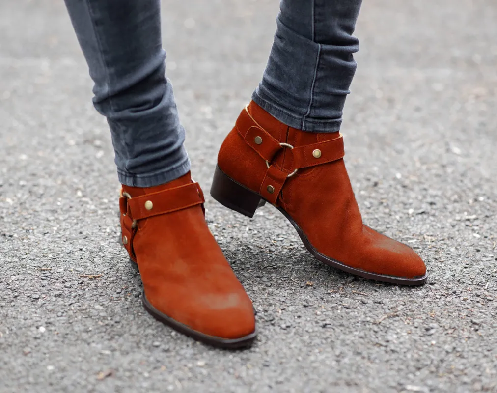 Brick Tan Suede Ravien Harness Chelsea Boots sold by Costoso Italiano