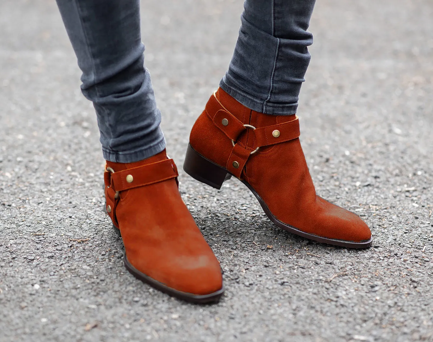 Brick Tan Suede Ravien Harness Chelsea Boots sold by Costoso Italiano