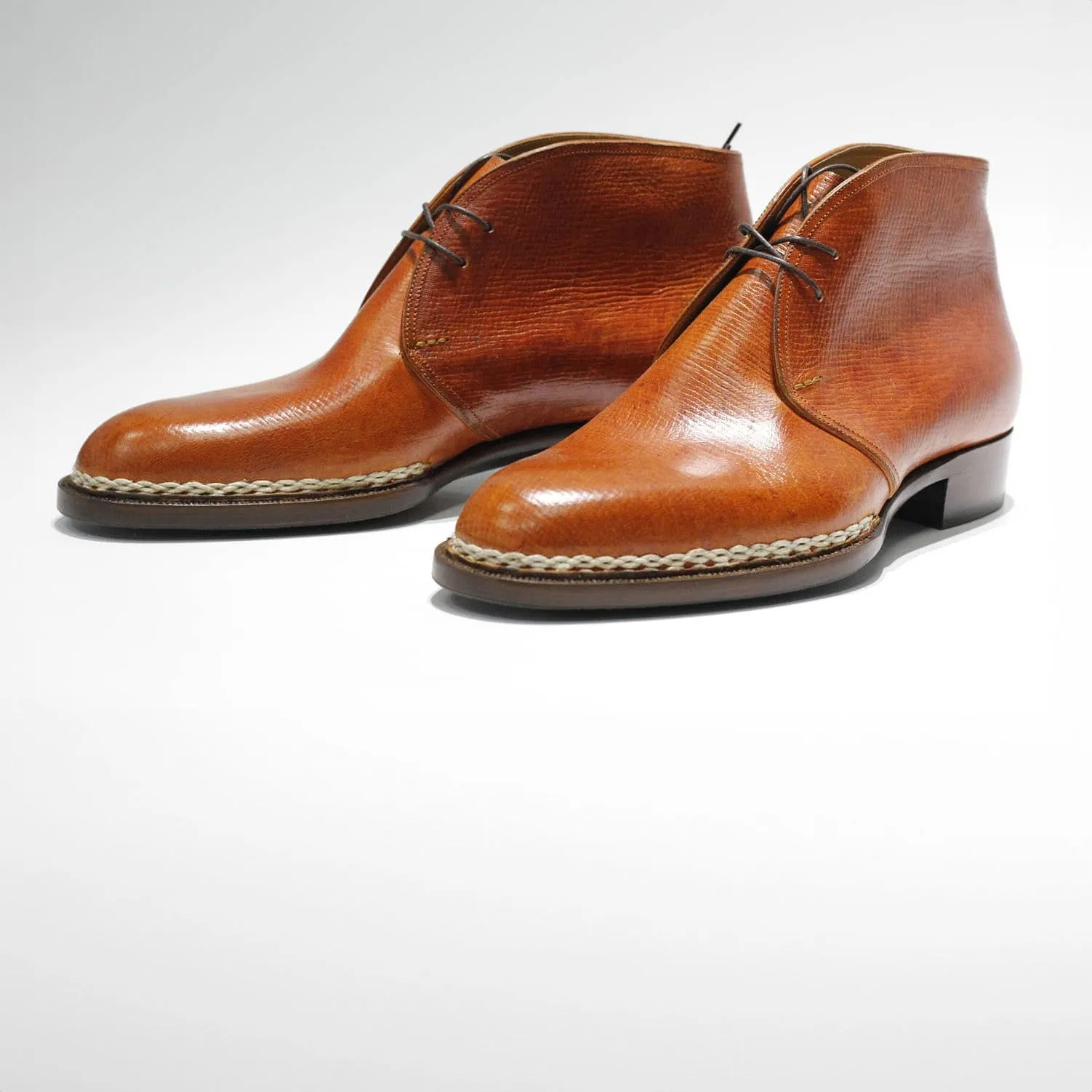Height Increasing Norwegian Welted Tan Leather Sanremo Chukka Boots - AW24 sold by Costoso Italiano