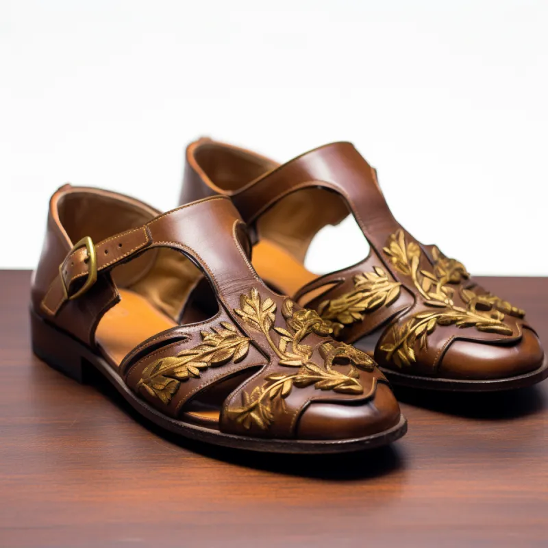 Brown Leather Hand Work Zardozi Peshawari Loafers | Wedding Shoes for Groom | Shoes for Haldi Mehendi Sangeet sold by Costoso Italiano
