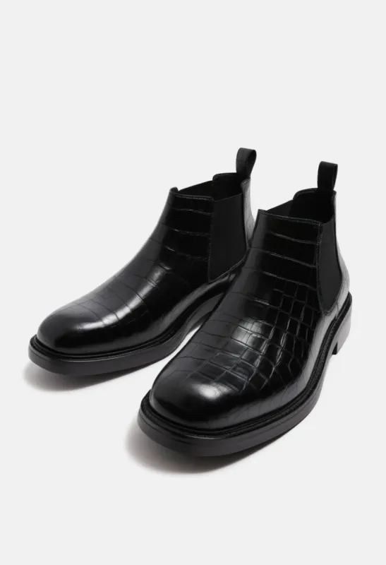 Black Croc Print Leather Grayson Chelsea Boot sold by Costoso Italiano