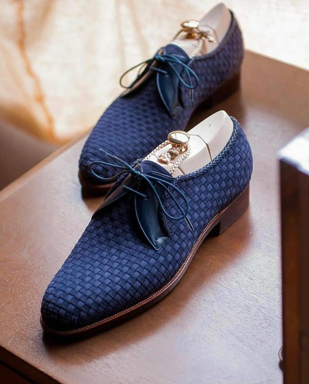 Navy Blue Braided Suede Ballarat Derby Shoes sold by Costoso Italiano