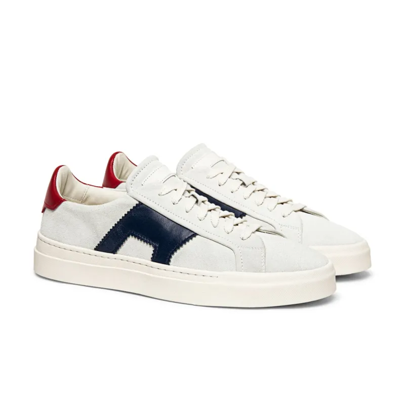 Navy Blue Red and White Leather Amelie Lace Up Sneakers - Summer 2024 Collection sold by Costoso Italiano
