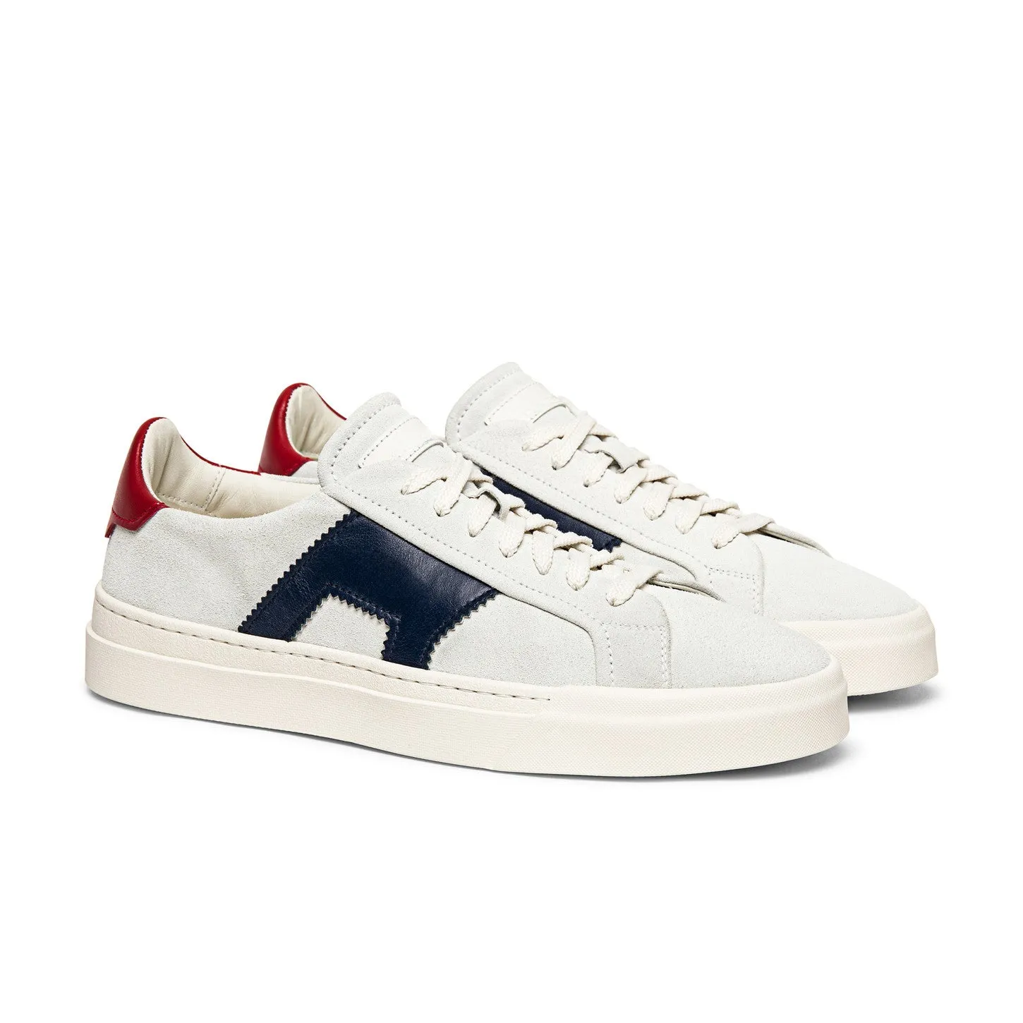 Navy Blue Red and White Leather Amelie Lace Up Sneakers - Summer 2024 Collection sold by Costoso Italiano