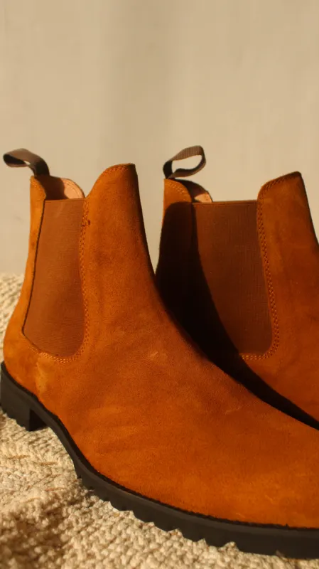 Tan Suede Ferneto Chunky Chelsea Boots sold by Costoso Italiano