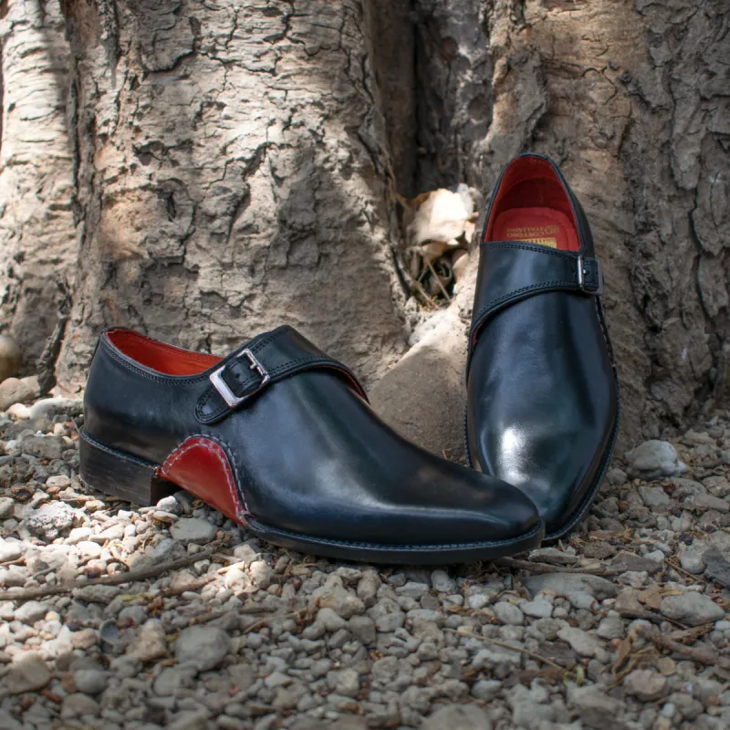 Height Increasing Black Leather Bathurst Monk Straps Shoes sold by Costoso Italiano