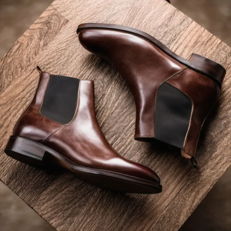 Dark Brown Leather Seville Slip On Chelsea Boots sold by Costoso Italiano