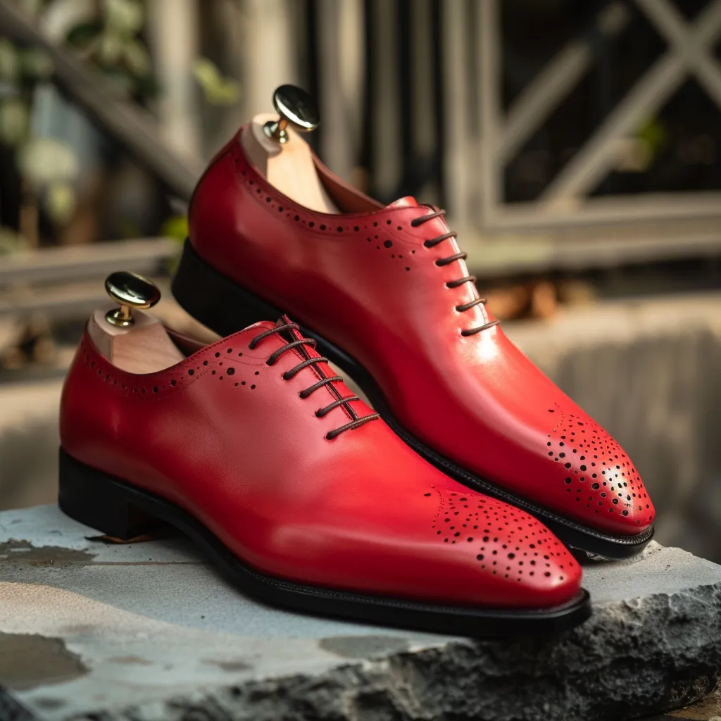 Red Leather Malachia Oxford Shoes sold by Costoso Italiano