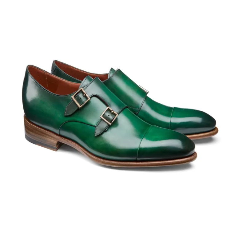 Height Increasing Green Leather Castle Monk Straps sold by Costoso Italiano