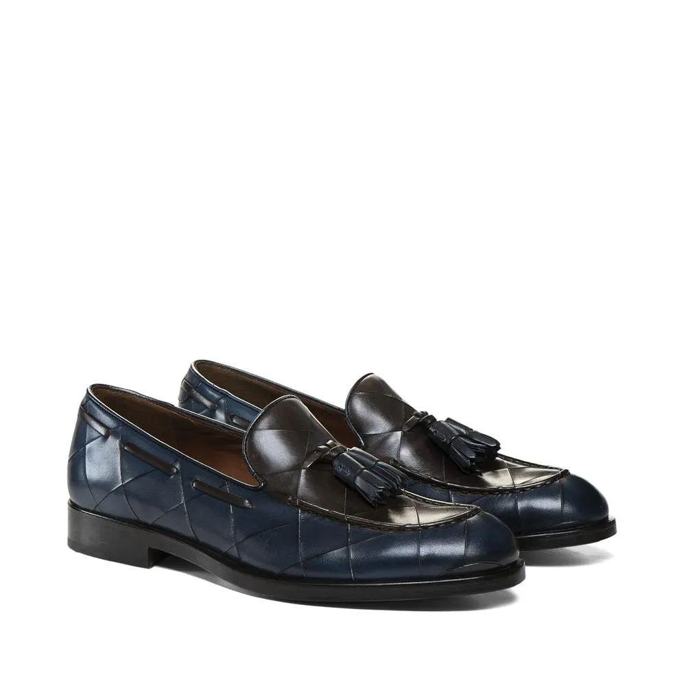 Flat Feet Shoes - Goodyear Welted Vouzela Navy Blue Quilted Leather Loafer With Violin Leather Sole with Arch Support sold by Costoso Italiano