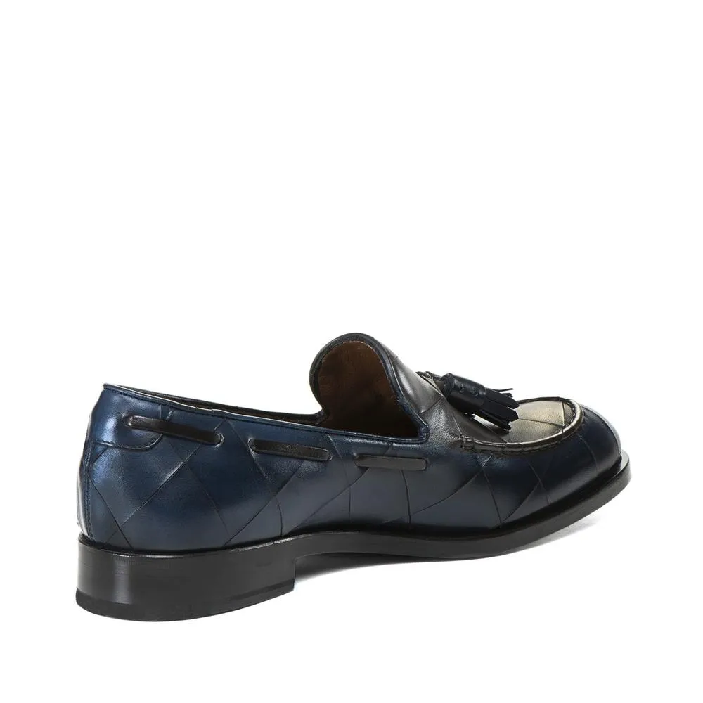 Flat Feet Shoes - Goodyear Welted Vouzela Navy Blue Quilted Leather Loafer With Violin Leather Sole with Arch Support sold by Costoso Italiano product image thumbnail 2