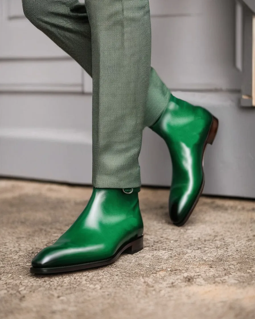 Green Leather Amarante Slip On Jodhpur Boots sold by Costoso Italiano