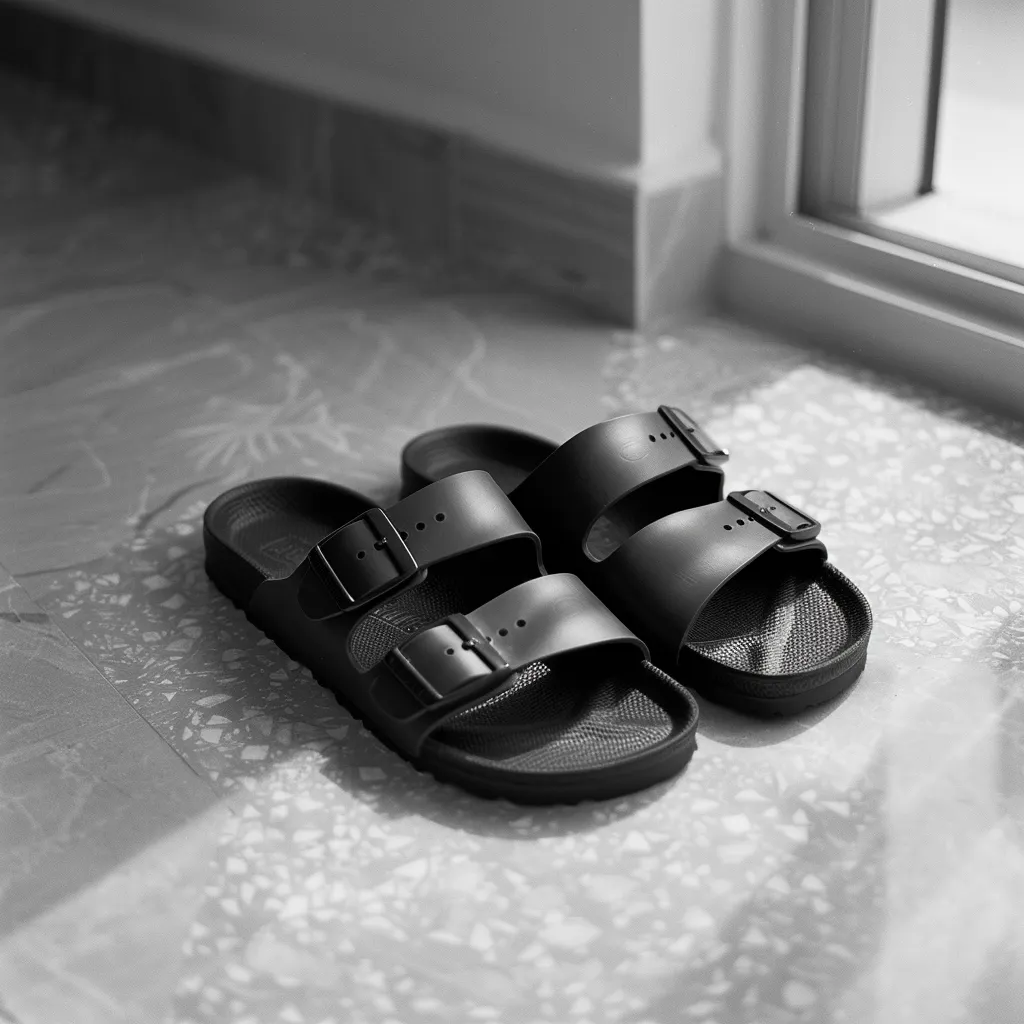 Luxury Edition - Artisian Made Black Italian Leather Midnight Comfort Slippers with Buckle - Summer 2024 Collection sold by Costoso Italiano