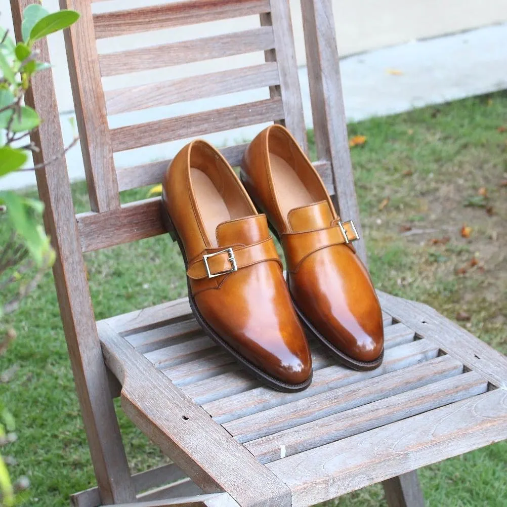 Tan Leather Murcia Single Monk Straps - AW24 sold by Costoso Italiano