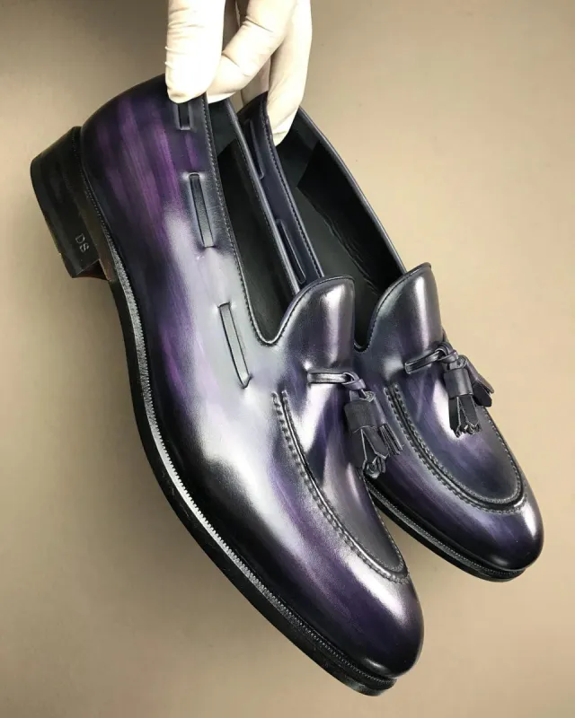 Purple Leather Burgos Tassel Loafers sold by Costoso Italiano