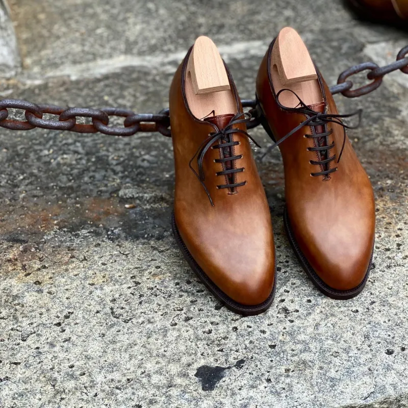Tan Leather Jemria Whole Cut Oxfords - Formal Shoes - AW24 sold by Costoso Italiano