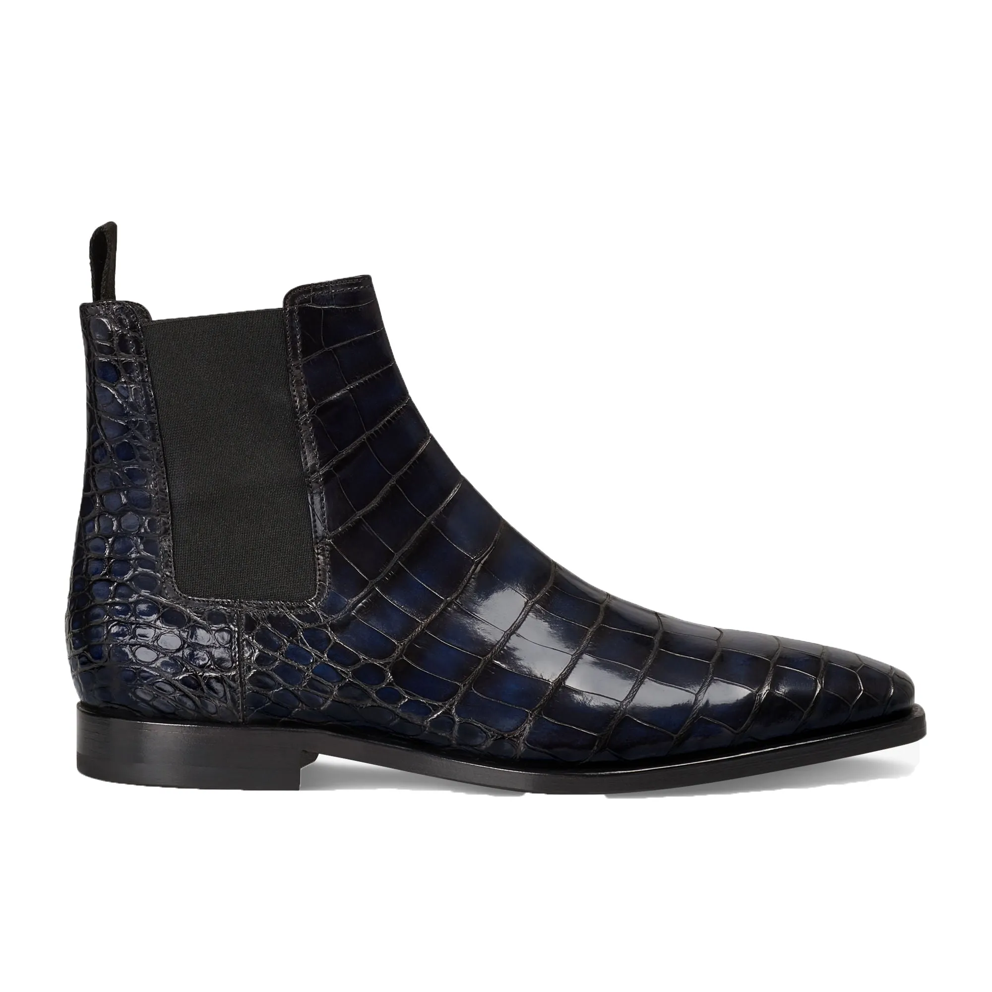 Navy Blue Alligator Textured Leather Evington Chelsea Slip On Boots sold by Costoso Italiano product image thumbnail 3