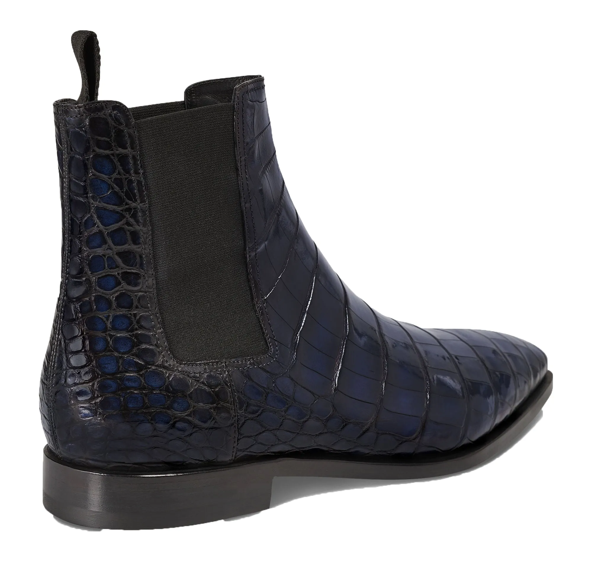 Navy Blue Alligator Textured Leather Evington Chelsea Slip On Boots sold by Costoso Italiano product image thumbnail 4