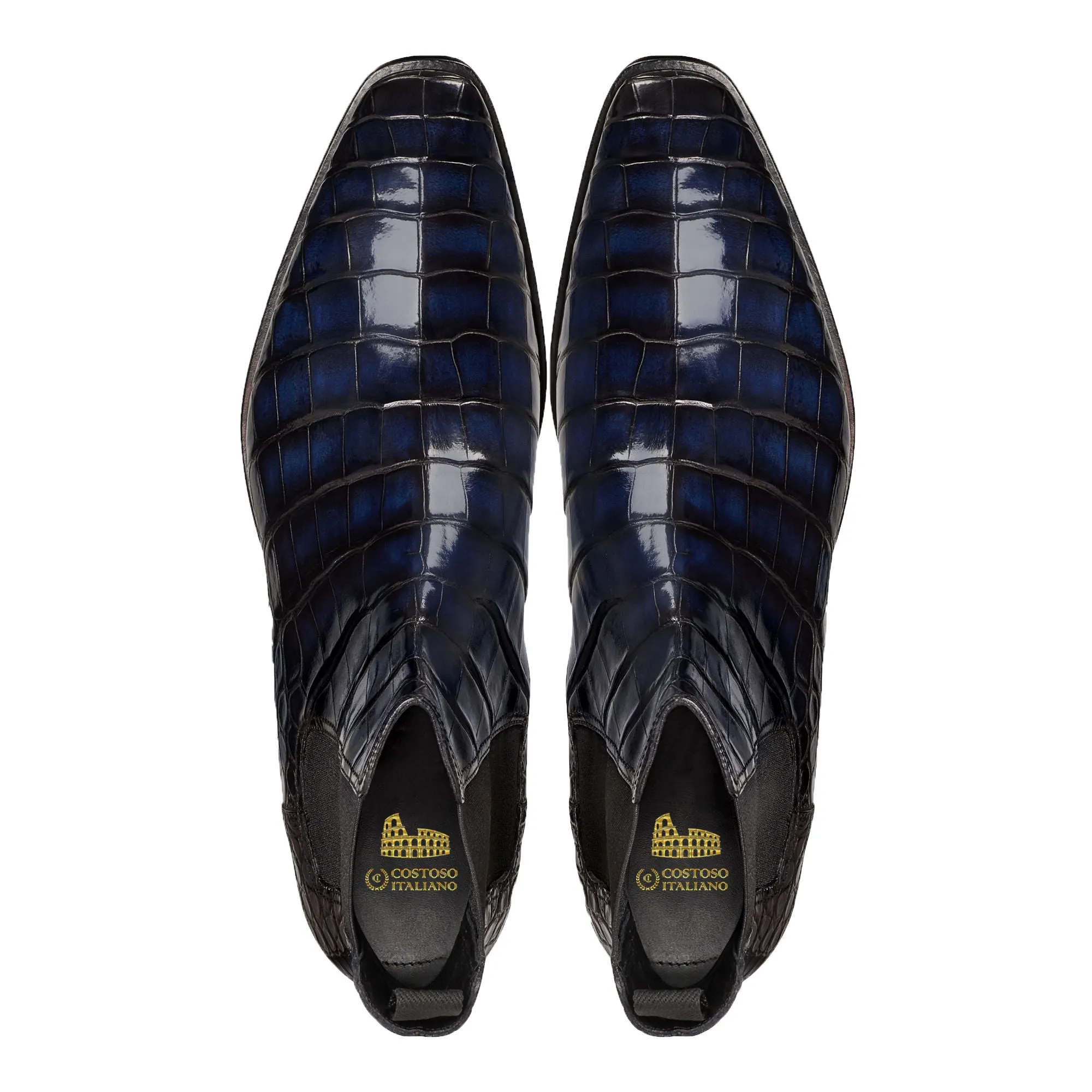 Navy Blue Alligator Textured Leather Evington Chelsea Slip On Boots sold by Costoso Italiano product image thumbnail 2